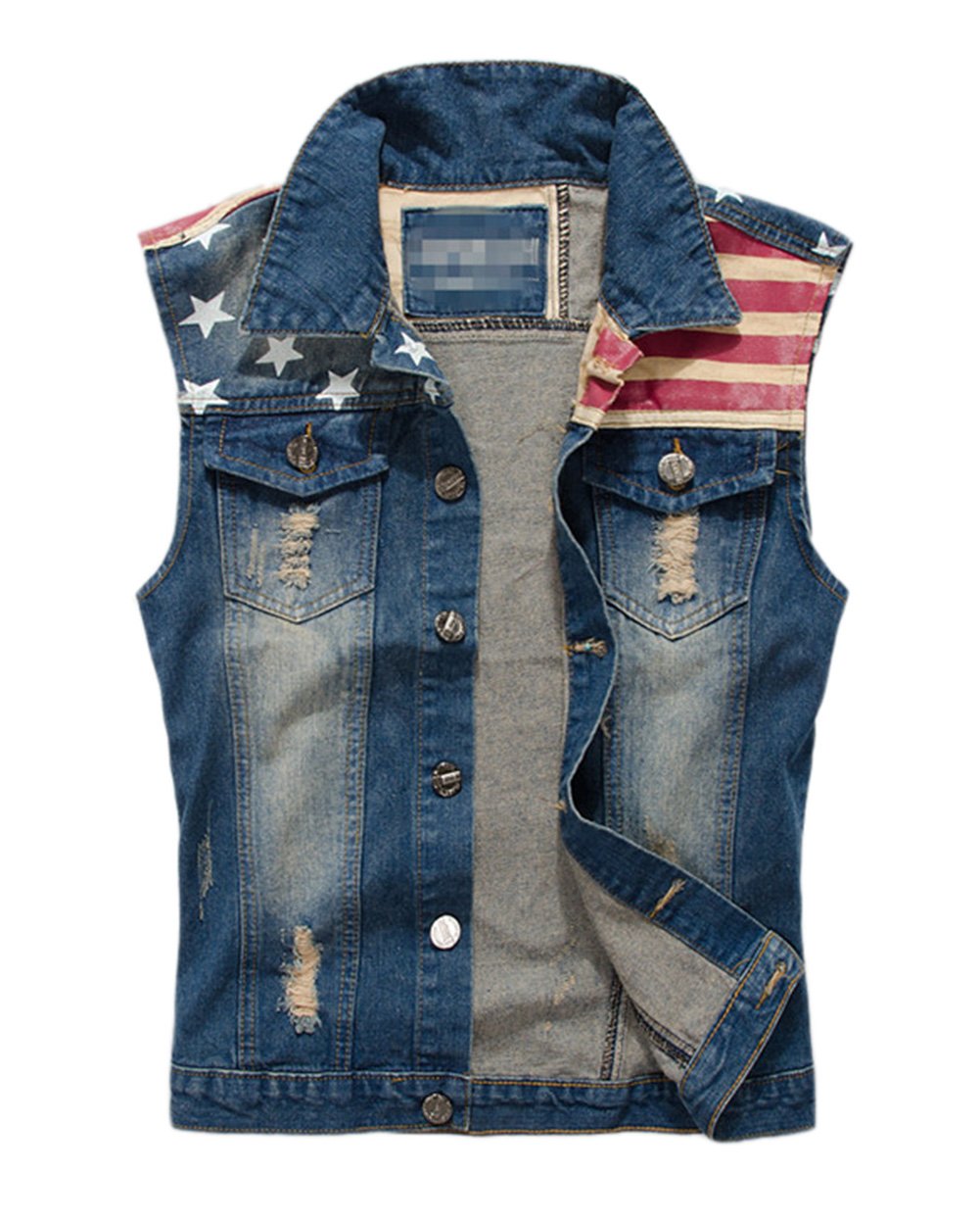 Men's Casual Vintage Denim Vest Jean Jacket Cowboy Jacket Outerwear (Dark Blue,US M)