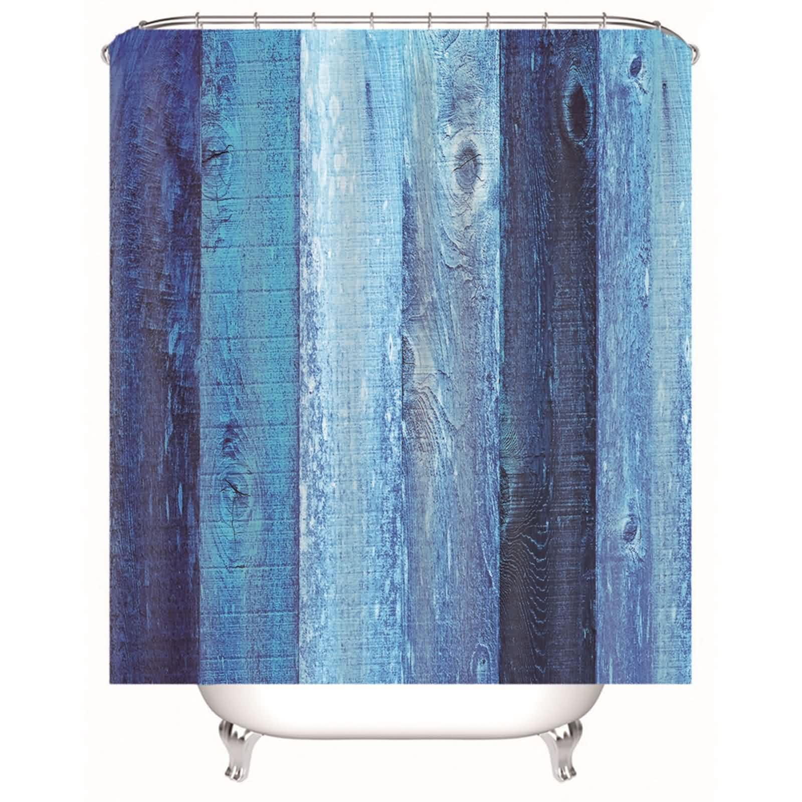 Rideau de douche bleu lavable en polyester imperméable à séchage rapide