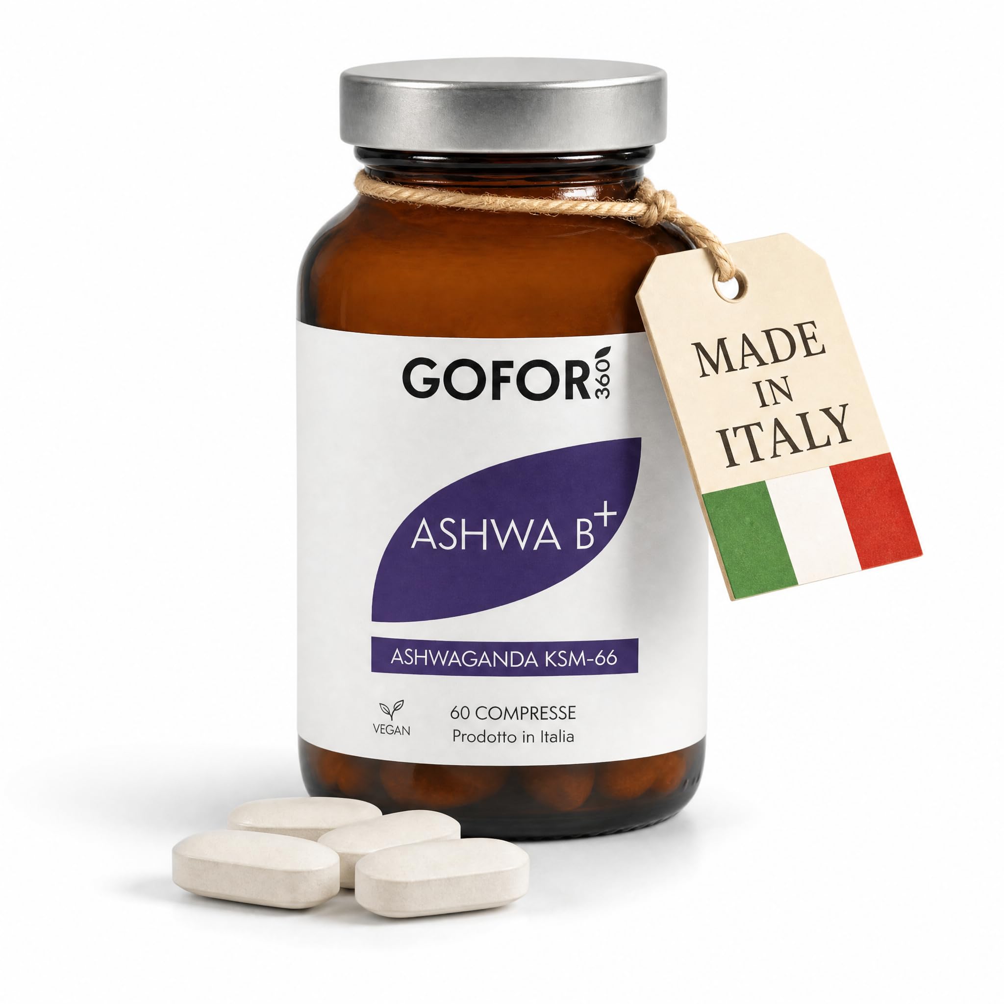 GOFOR360 Ashwa-B+ Ashwagandha KSM-66 Brevettata + 5 Vitamine del Gruppo B Alto Dosaggio | Integratore Stress, Energia e Lucidità Mentale | 60 Compresse 2 Mesi | Made in Italy