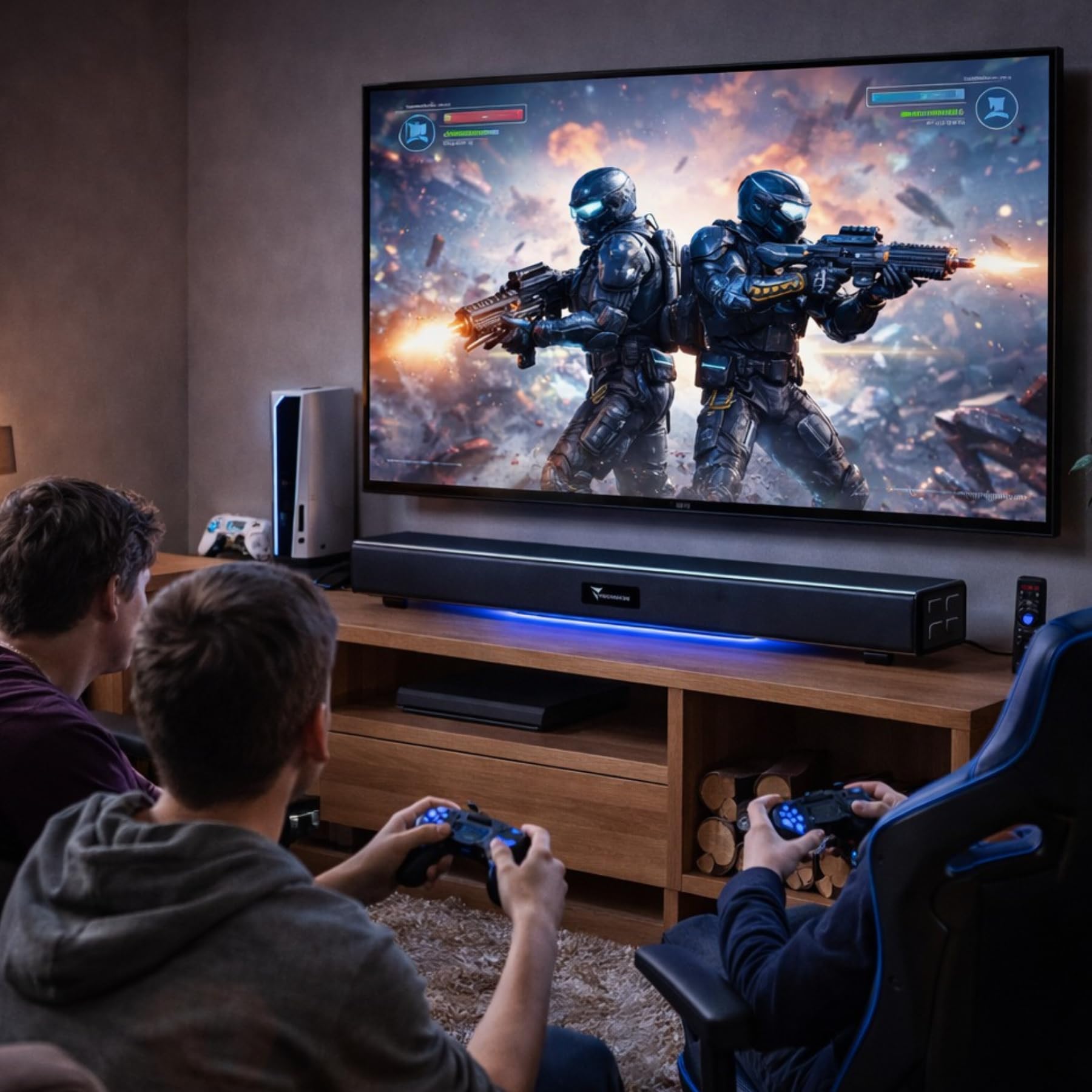 TECHMADE Barre de Son TV Bluetooth | Puissance maximale 120 W, Basses Profondes, Audio stéréo | Bluetooth, AUX, HDMI Arc, Optique (2.1)