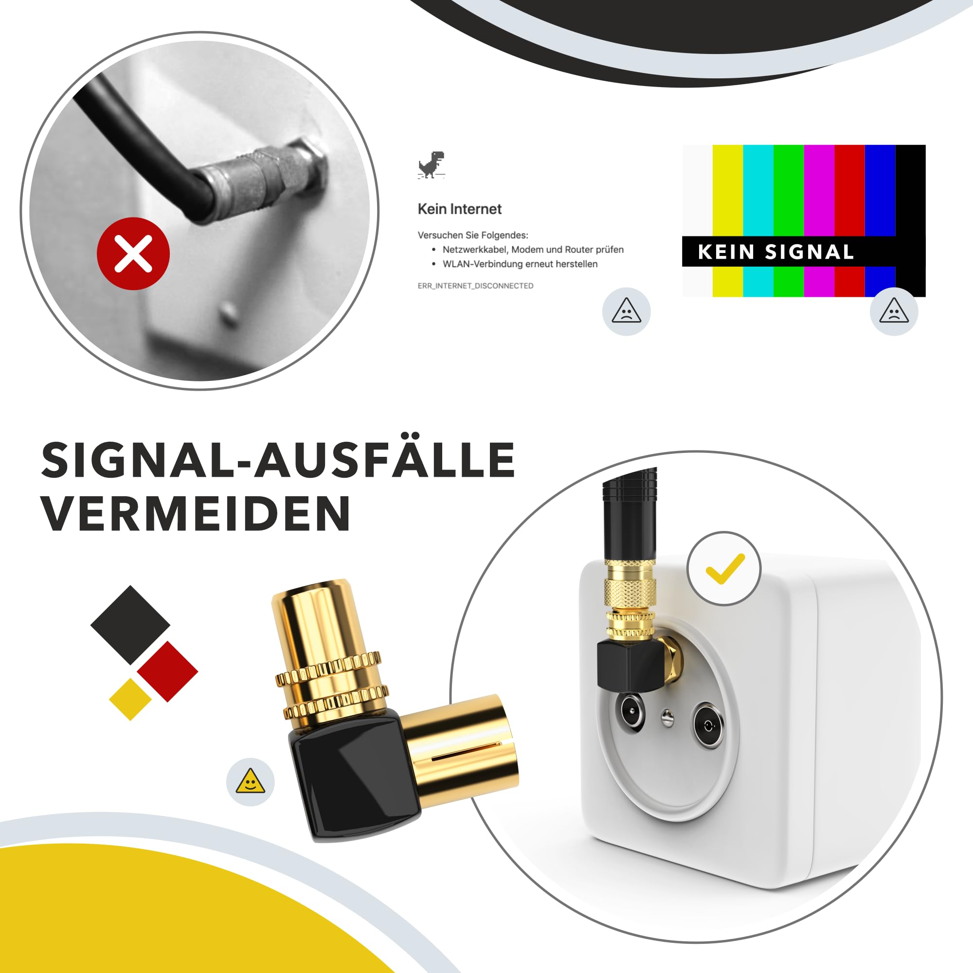 2 Adaptateurs Antenne TV 90° Mâle/Femelle - Connexion Coaxiale Pour Espaces Restreints