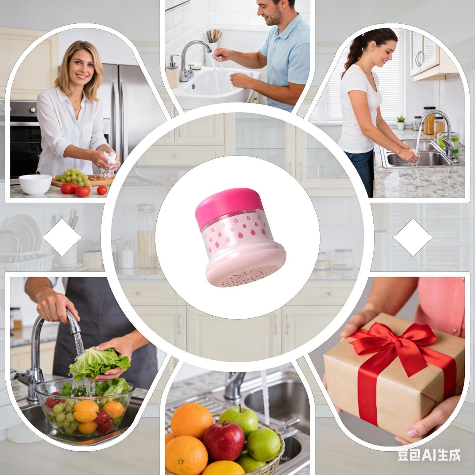 Wasserhahn-Wasserfilter, abnehmbares Verlängerungsrohr, wasserdicht, mit Spritzschutz und Wasserenthärtungsfunktion, für das Badezimmer geeignet (Hellrosa.)