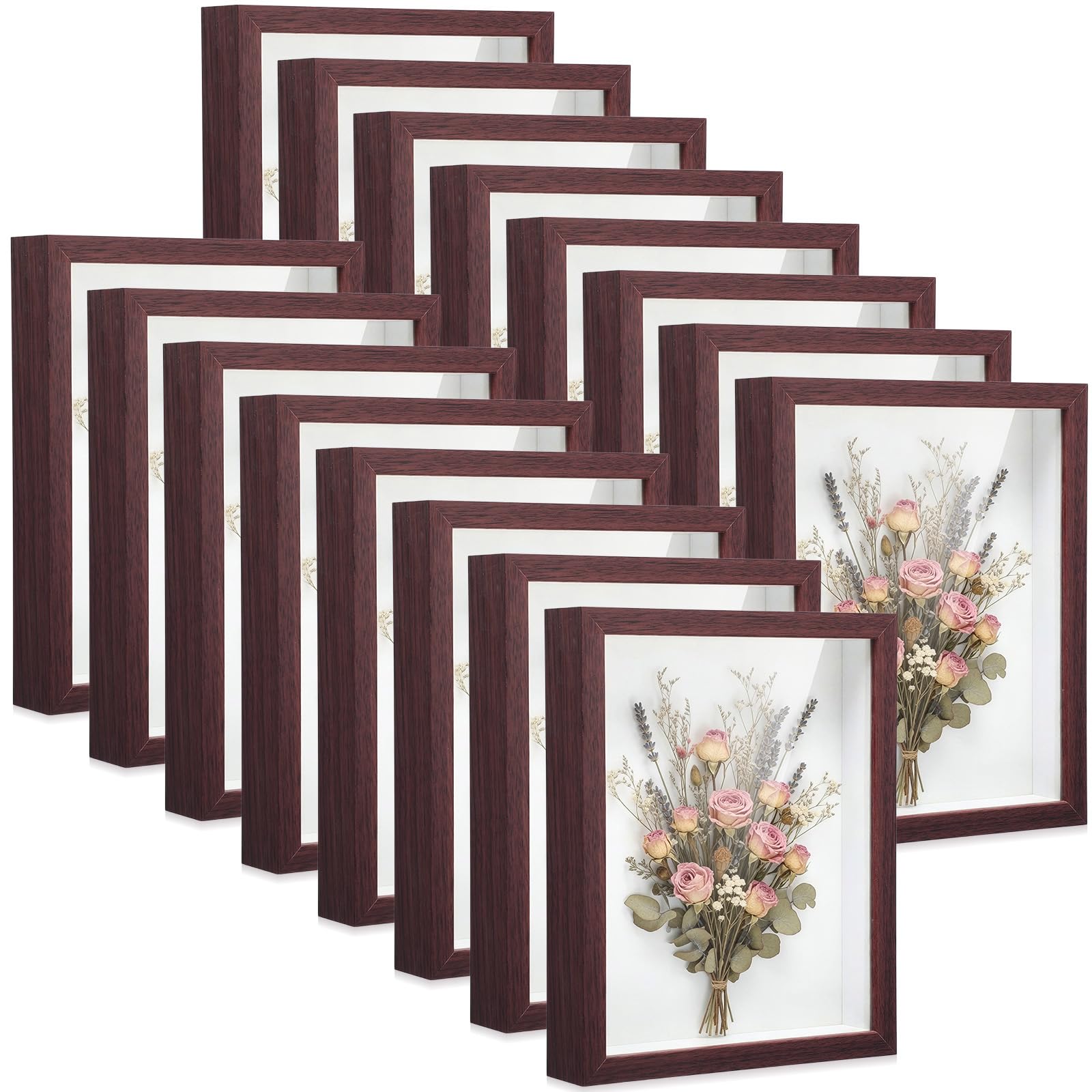 Photo 1 of Ripeng 16 Pack 8 x 10 Inch Shadow Box Frame Display Cases, Deep Picture Frames for Wedding Bouquet Preservation, Memorabilia, Teacher Craft, Ticket, Photo, Graduation, Wall or Tabletop Display, Walnut