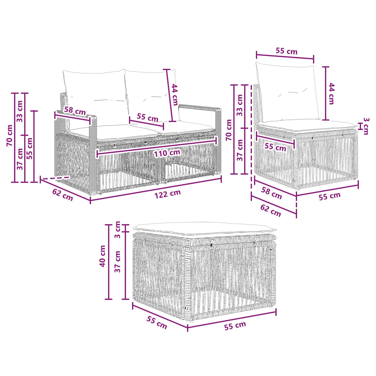 Set di 7 divani da giardino in rattan grigio per terrazza | Salotto angolare modulare per terrazza e giardino con robusto telaio in acciaio e rivestimenti imbottiti lavabili.