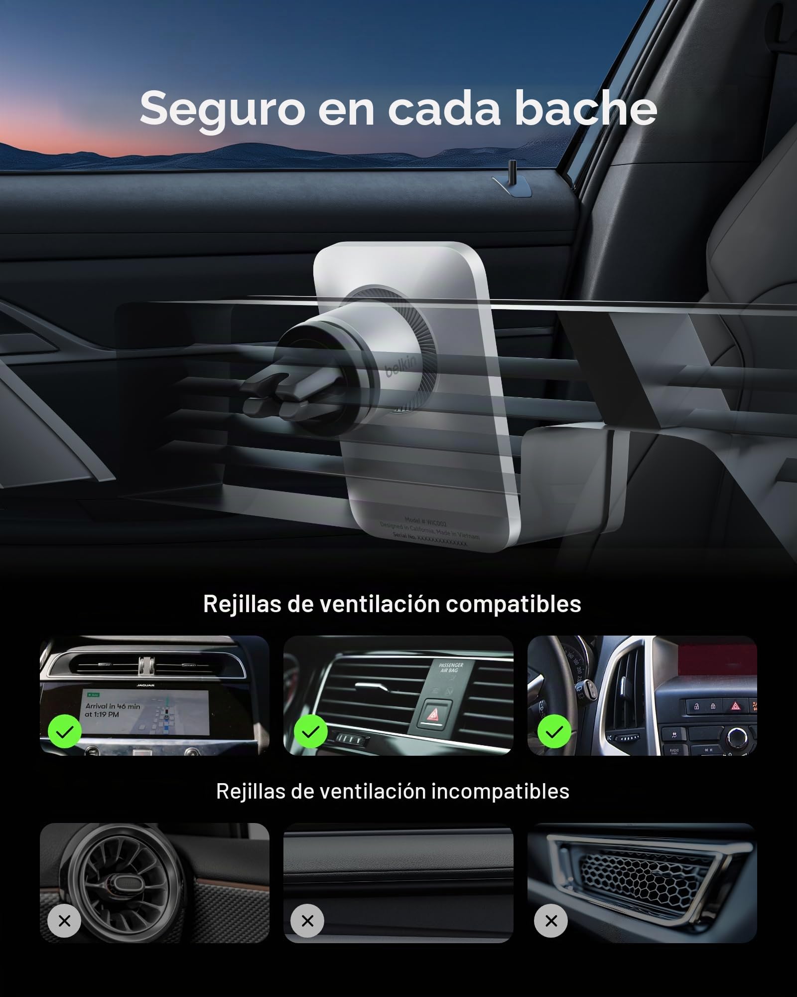 Belkin MagSafe - Soporte de teléfono para ventilación Pro-MagSafe para Accesorios de Coche, Soporte magnético para teléfono de Coche, Soporte magnético para iPhone 14, iPhone 13, iPhone 12 Pro MAX,