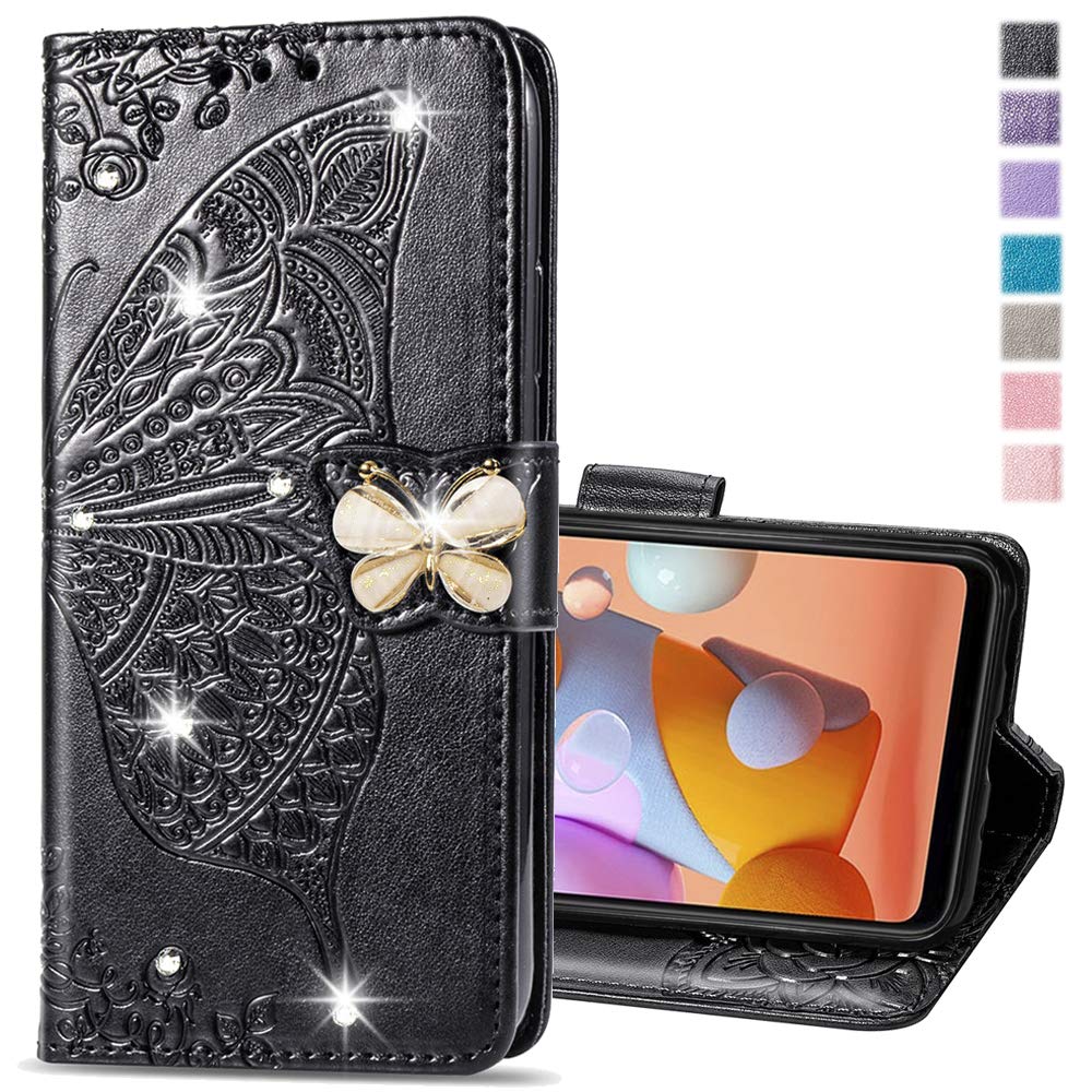 COTDINFOR Wallet Case for Moto G Power 5G 2024 Case Crystal Glitter Bling with Card Holder Stand Leather Flip Phone Case Diamond Butterfly Protective Case for Moto G Power 5G 2024 Crystal Black