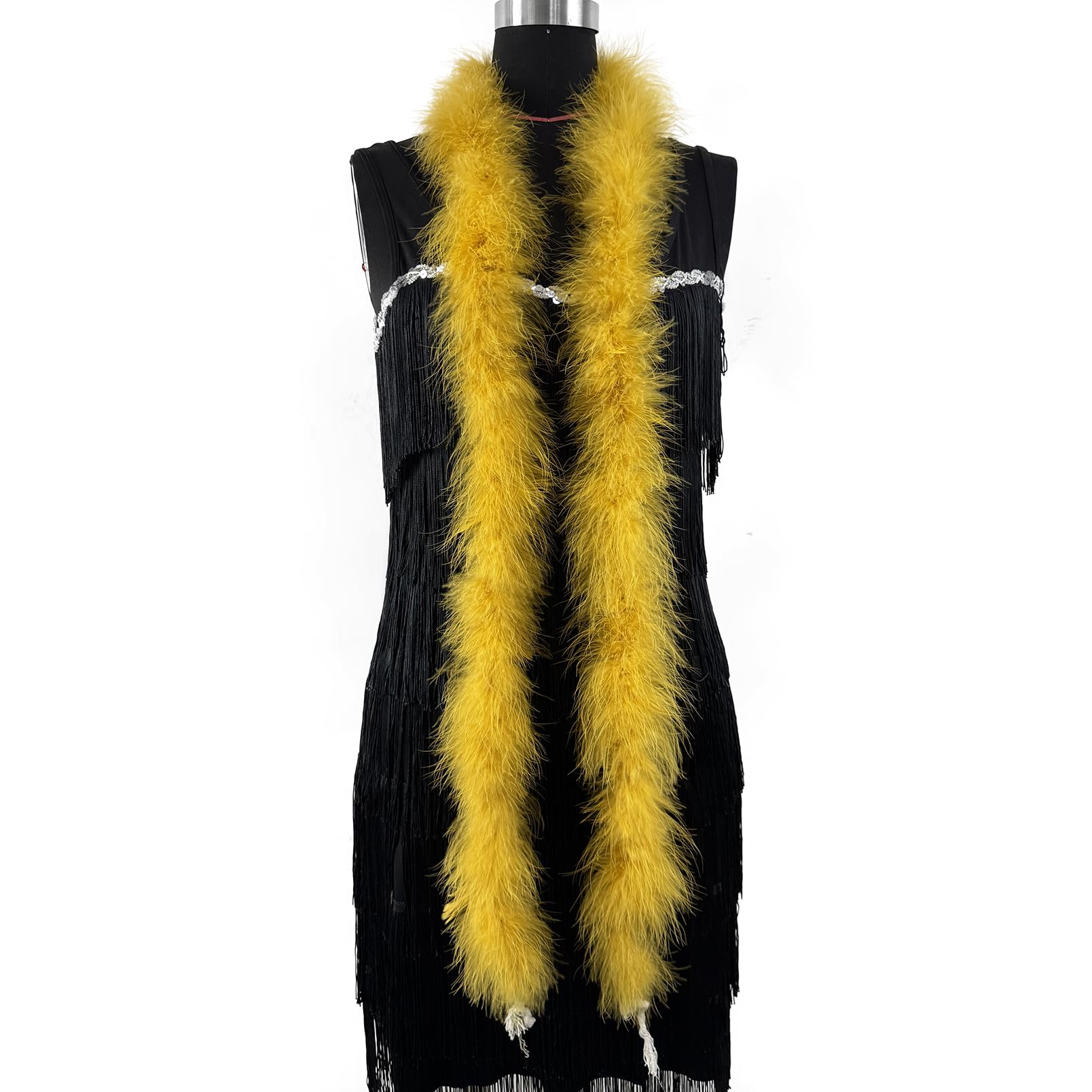 2 Yards 20g Fluffy Marabou Feather Boa for DIY Craft Sewing Trim Home Wedding Party Decoration-Gold