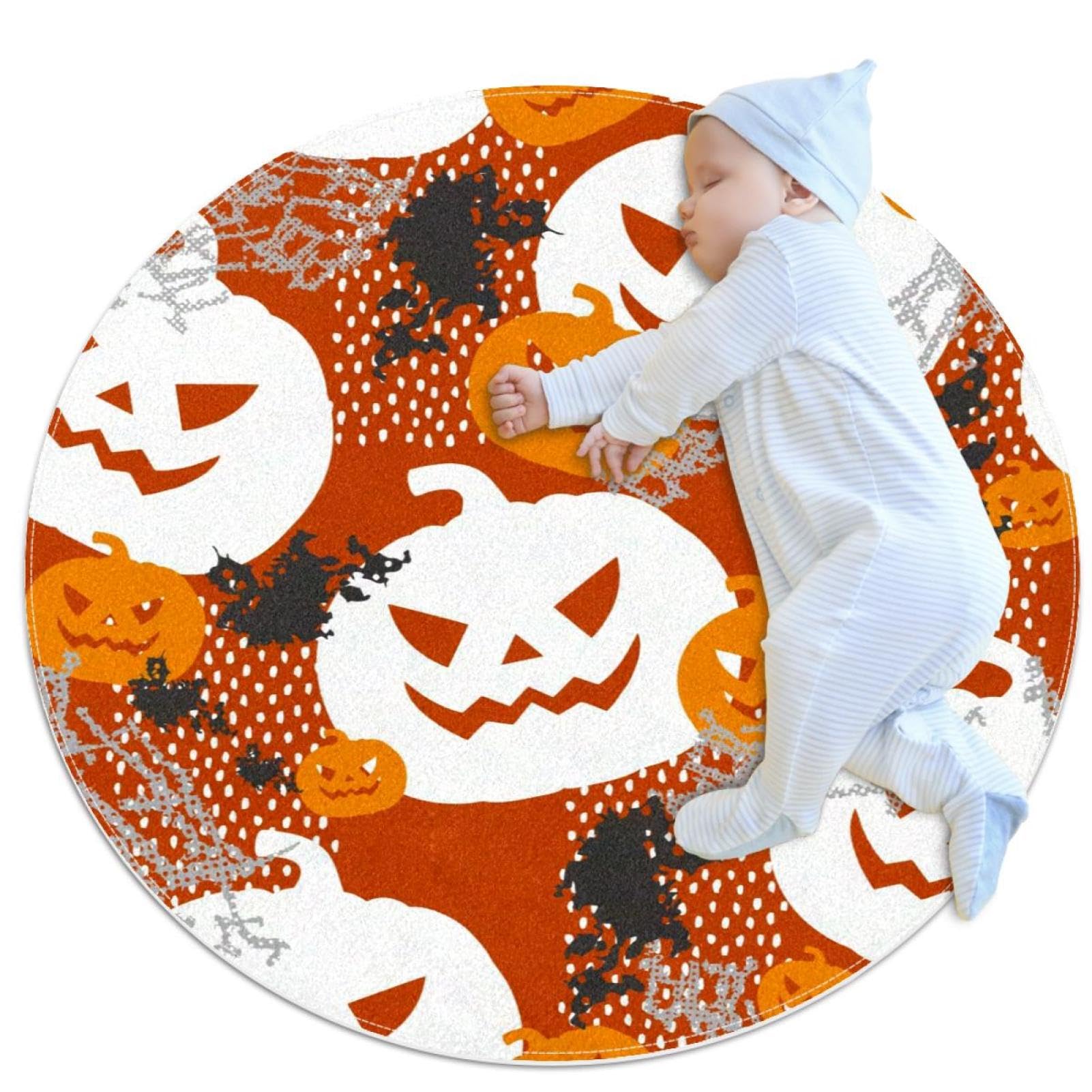 Tapis de salle de bain grunge Halloween citrouilles rond 1m