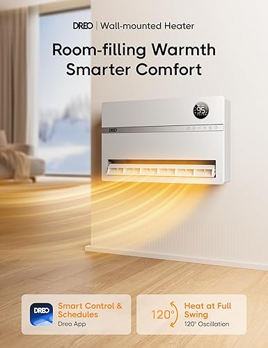 Miniatura 2 de Dreo Calentador de pared inteligente, calentador eléctrico para dormitorio de 1500 W, oscilación vertical de 120, termostato ajustable, control