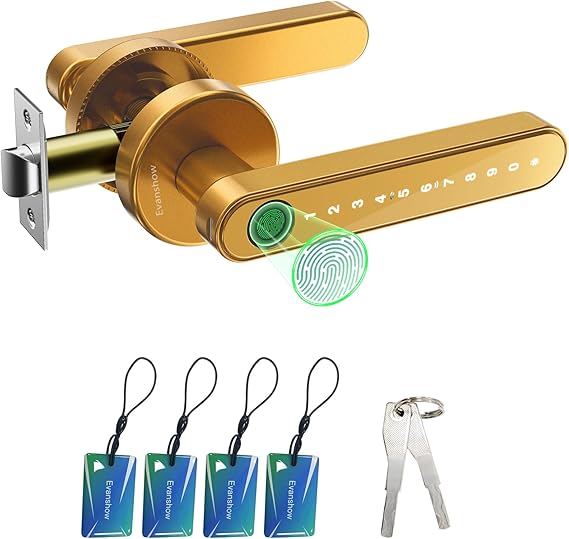 Fingerprint Door Lock Biometric Door Knob with Keypad Keyless Entry, Door Locks for Bedrooms, Home Hotel Office Apartment Gold