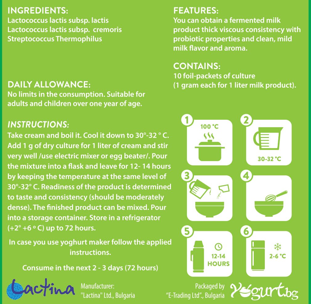 Sour Cream Starter Culture -For Home Made 10 Litres Probiotic Dairy Product