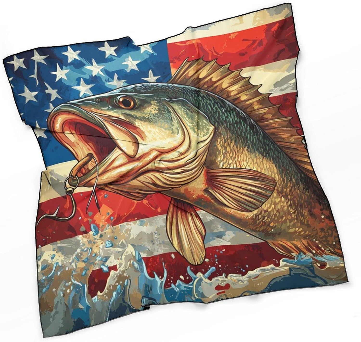 USA United States Bass Fish Bandana Fashion Head Scarf Square Silk Scarf Print Neck Hair Scarfs for Women Men Gifts