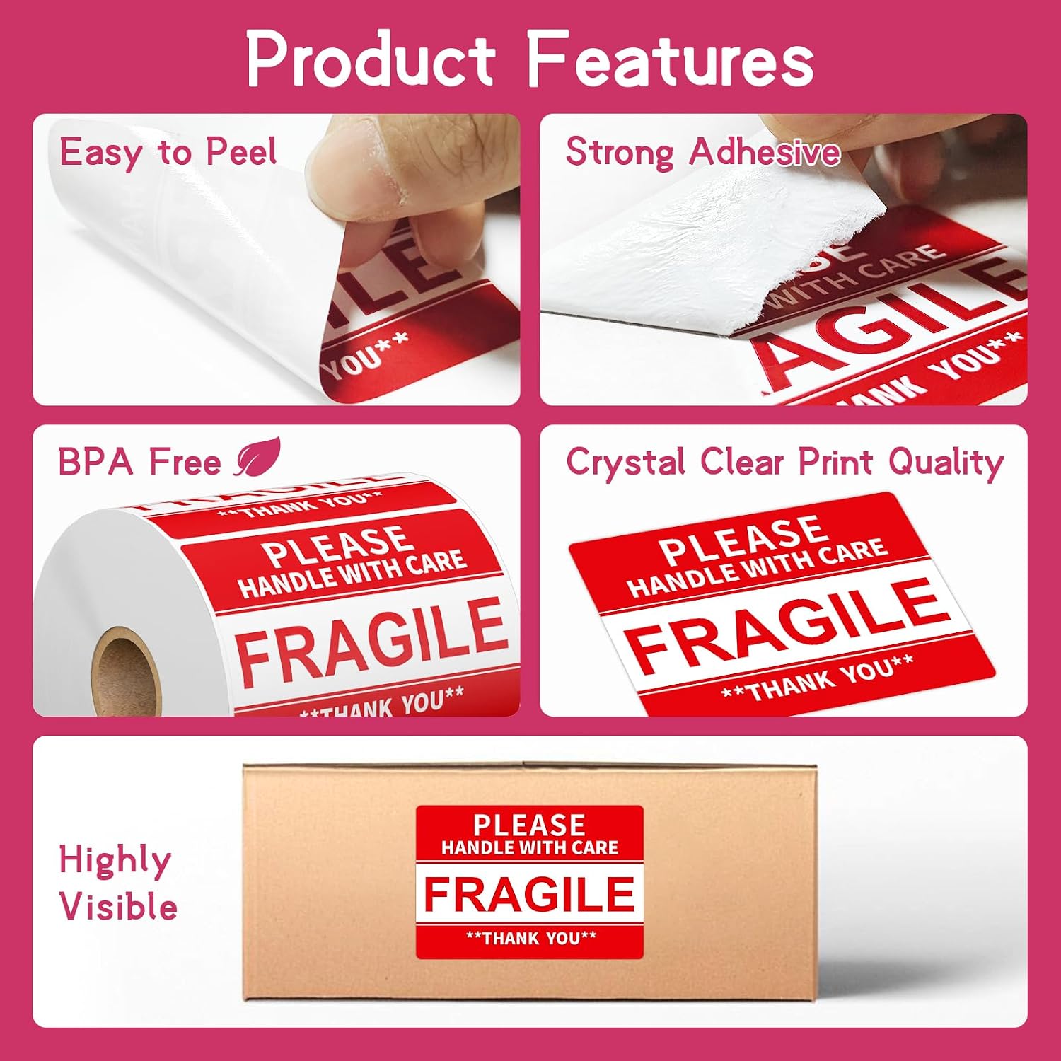 3 x 2 inch Fragile Stickers for Shipping and Moving (12 Rolls, 6000 Labels) image 4