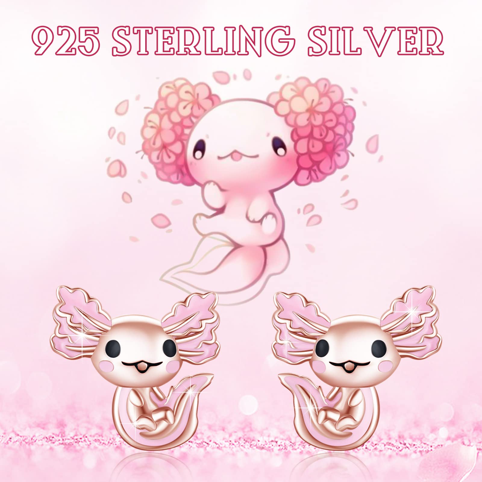 Axolotl Boucles d'oreilles à tige en argent sterling 925 hypoallergéniques en forme d'animal mignon Rose