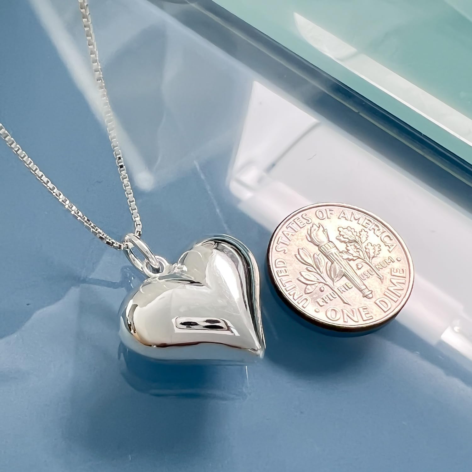 Large Sterling Silver Heart Necklace, Puffed Heart Pendant Necklace, Perfect Gift Birthday Christmas Mother's Day Gift for Wife, Daughter or Mom - Image 3