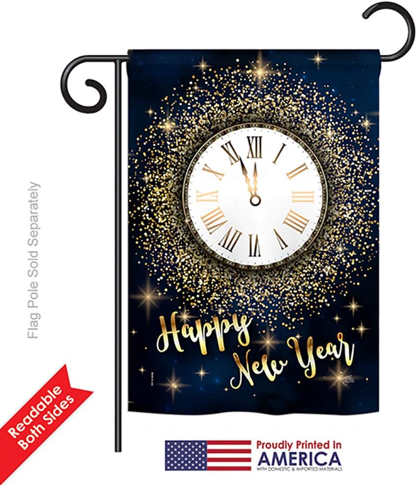 Countdown New Year Garden House Flags Set Clock Champagne Party Fireworks Celebrate Small Decorative Gift Yard Banner Double-Sided Made In USA 28 X 40