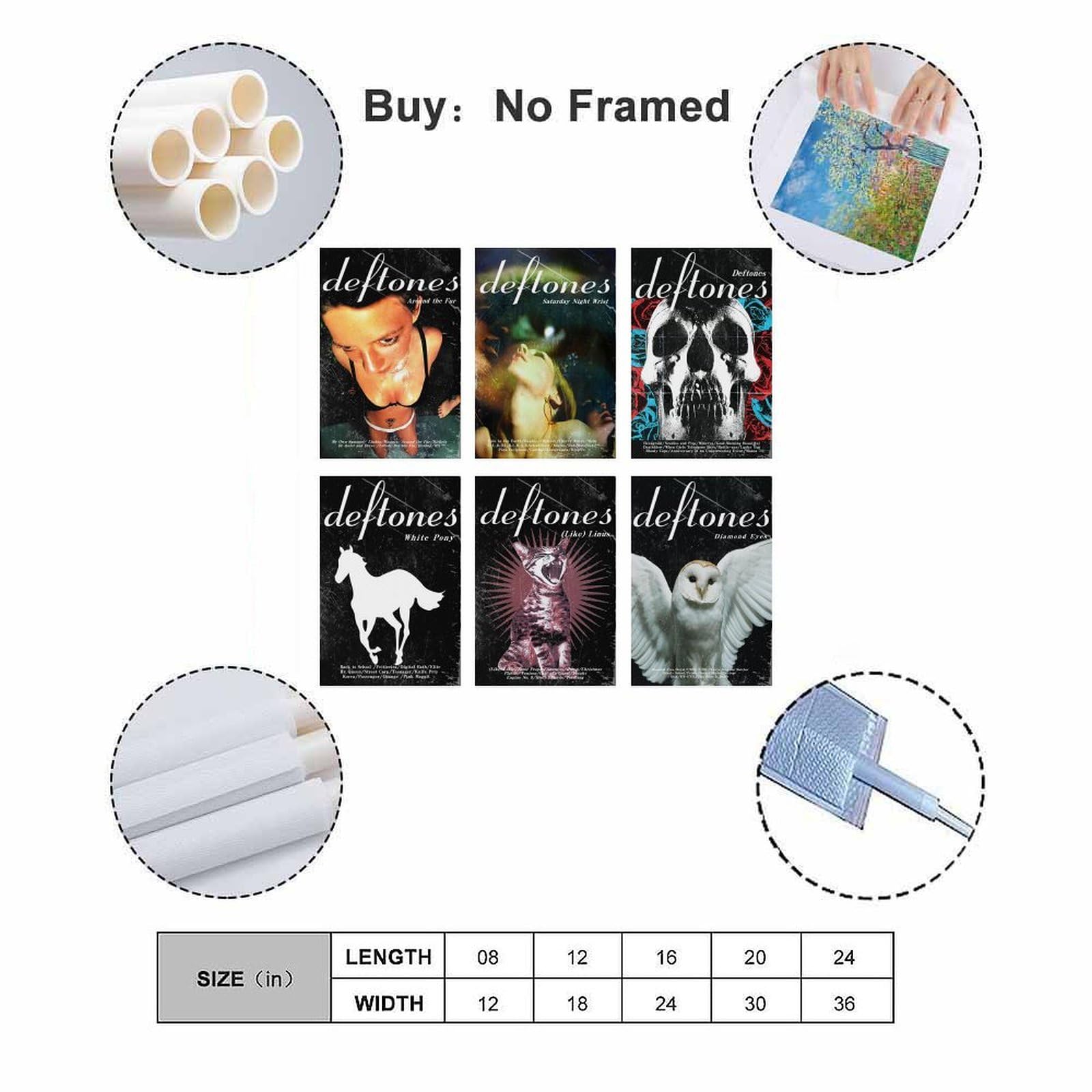 BBLKDZTX Deftones Poster (Set of 6) Album Cover Posters Music