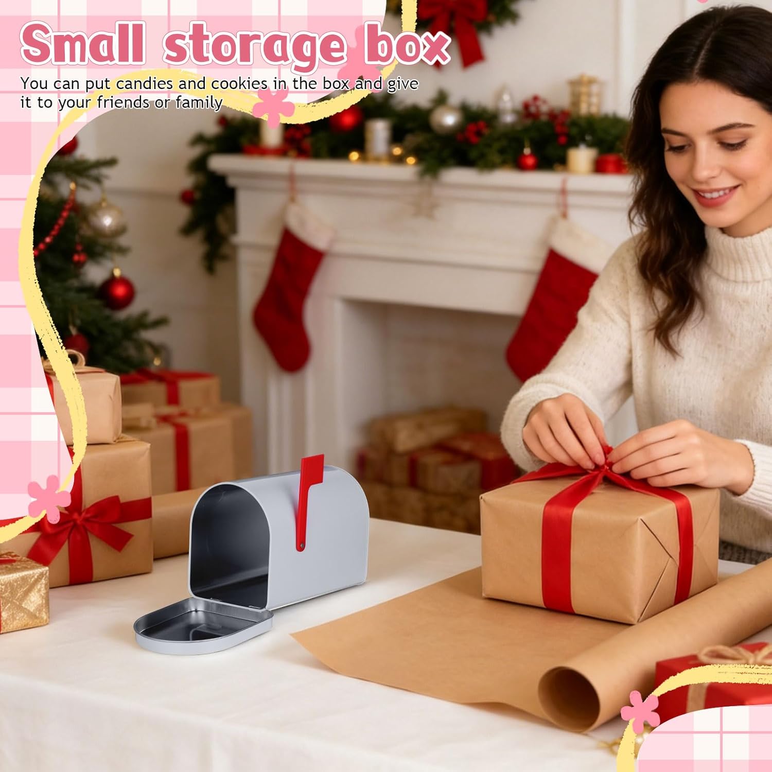 1Pc Mini Mailbox, 6.13x4.40x3.69in Tinplate Kids Small Mailbox, Valentines Day Present Mail Box Decorative Outdoor Letter Can Play Mail Box for Classroom Role Playing and DIY Handicraft