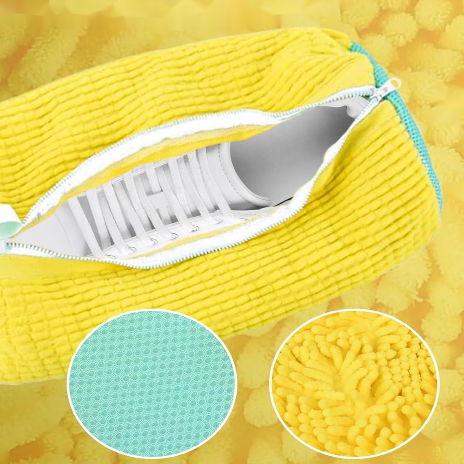 2 pezzi Sacchetti per Scarpe Lavanderia, 360 Degree Cleaning funzione per la pulizia dei copriscarpe in lavatrice con la cerniera chiusa, adatta a tutti i tipi di pulizia delle scarpe.(Giallo)