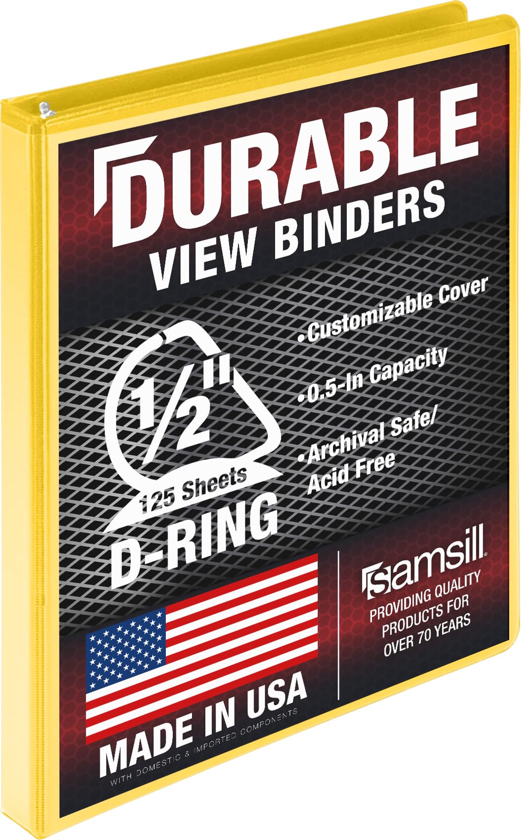 Samsill Durable 0.5 Inch Binder, D Ring Binder, Customizable Clear View Cover, Lemon Yellow, Holds 125 Pages