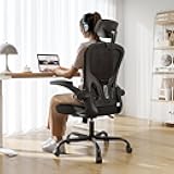Office Chair Ergonomic Desk Chair, 330LBS Capacity, High Back Computer Chair for Long Hours Comfortable, Rolling Swivel Executive Task Chair for Home Office with Flip-up Armrests, Black
