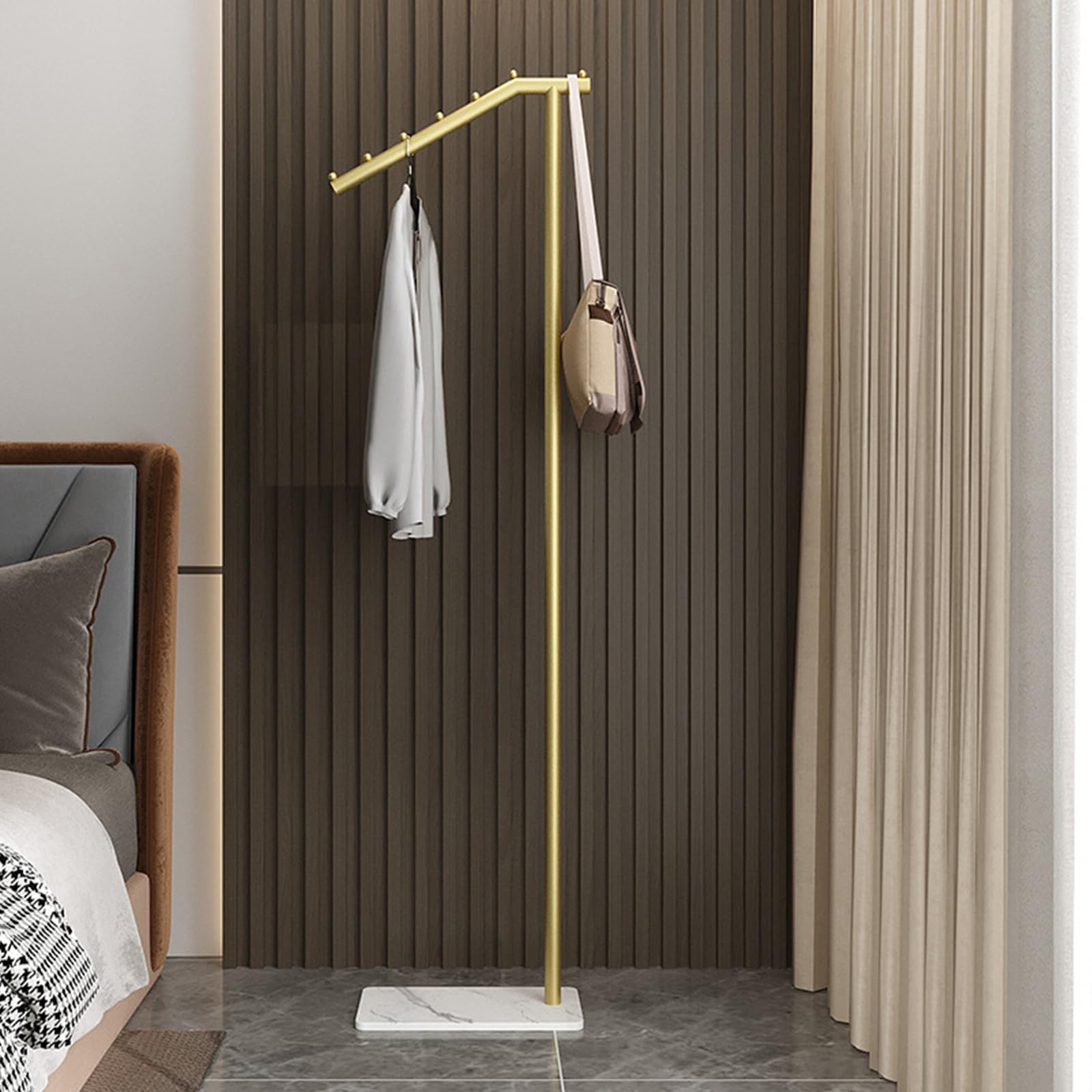 Ergocar Metallmantel Standalone kleiderständer Kreativer Dekorativer Metallbügel Mit 7 Haken Und Marmor Basis Kleinem Metallmantel Standalone Für Hängende Mäntel, Hüte, Schals