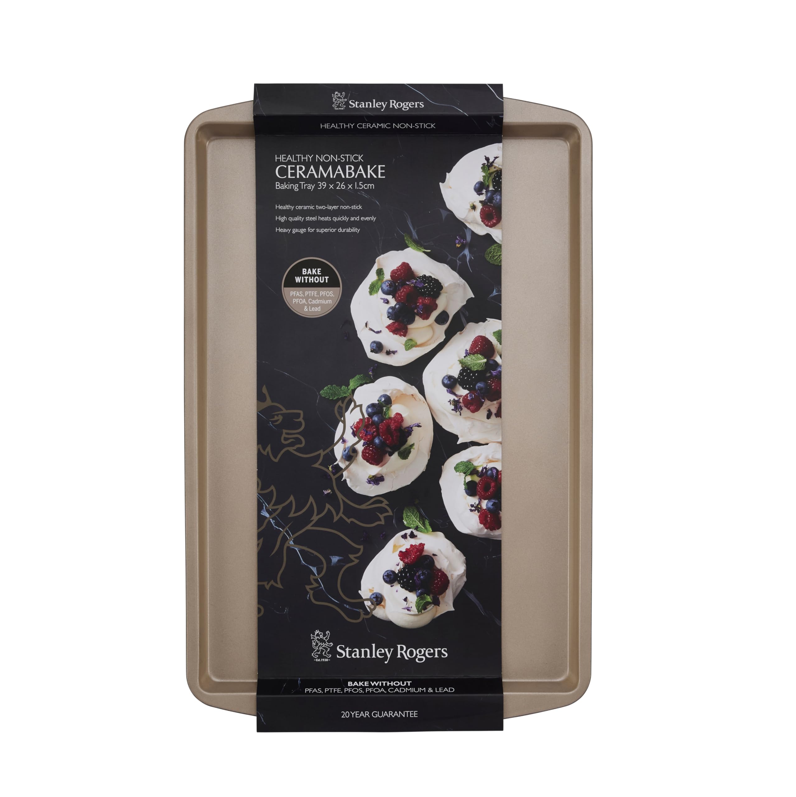 Stanley Rogers Ceramabake - Teglia da forno 39 x 26 x 1,5 cm, in ceramica, antiaderente, per cuocere senza PFAS, PTFE, PFOS, PFOA, cadmio e piombo, biscotti, pavlovas e cottura quotidiana