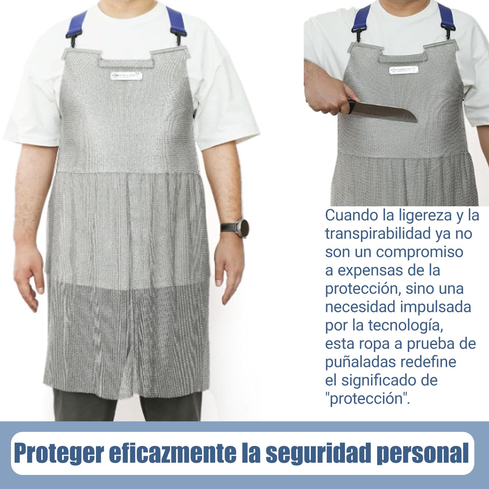 Delantal resistente a cortes, babero de trabajo de seguridad de acero inoxidable, Delantal Protector De Trabajo De Seguridad De Carnicero, con Correas Ajustables for los Hombros