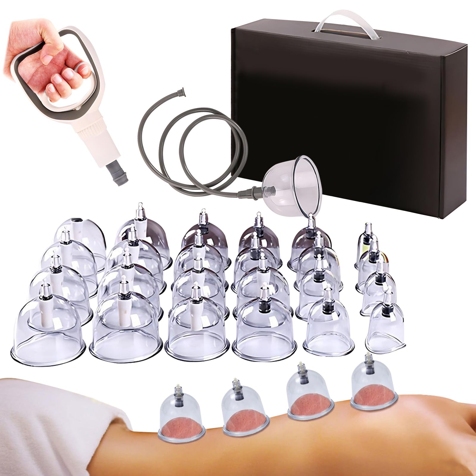 Schröpfgläser mit Vakuumpumpe, Schröpfset für Gesicht und Körper, U-förmiges Cupping Set Schröpfgerät Massagegerät zur Lymphdrainage Entspannen Muskeln, 24 Pcs