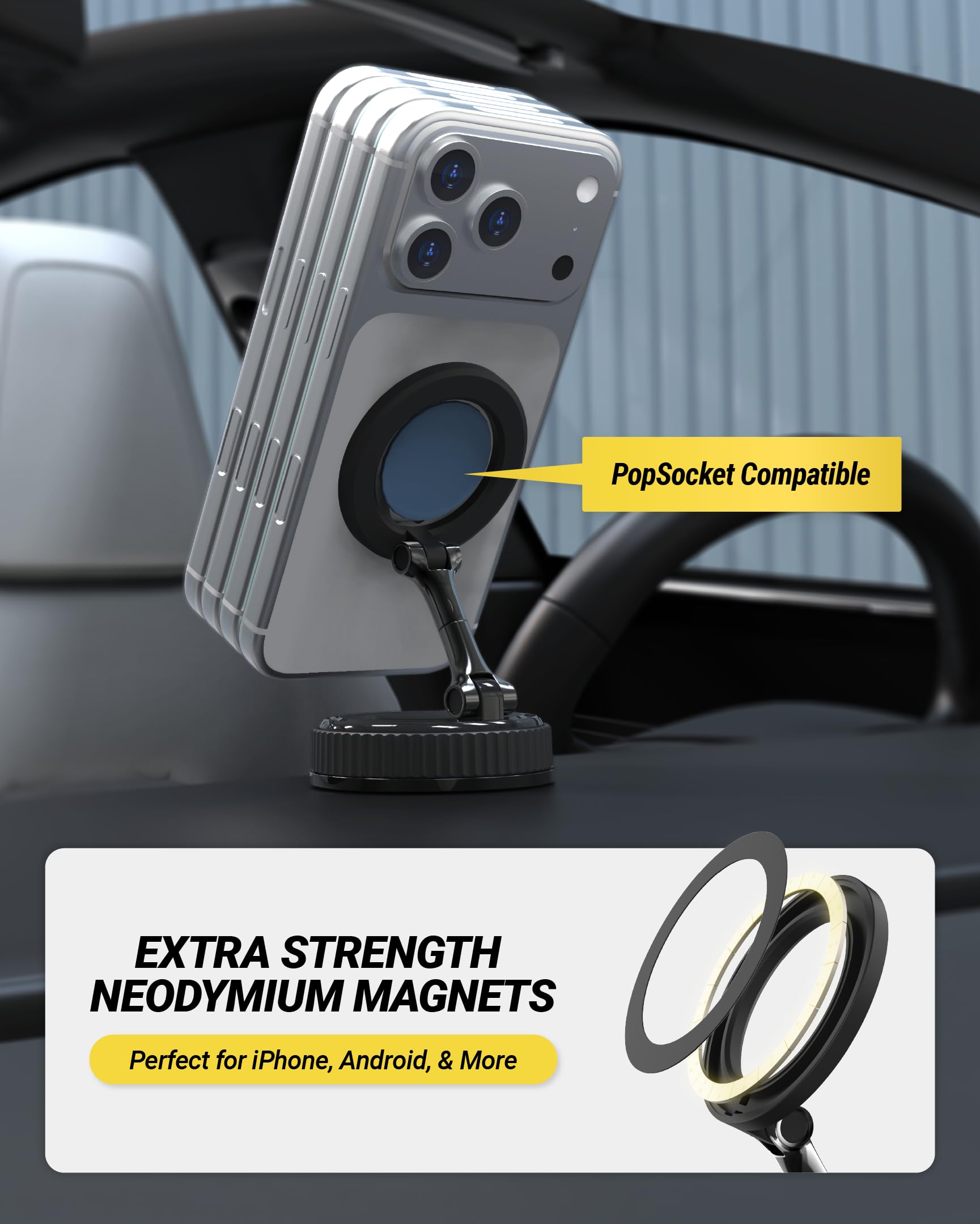 Scosche GoAnywhere MagSafe Car Mount with 360° Rotating Neck & Twist-to-Lock Suction Base, Magnetic Car Phone Holder for Dashboard, Windshield & Floating Car Screen, Compatible with PopSockets, iPhone view 2