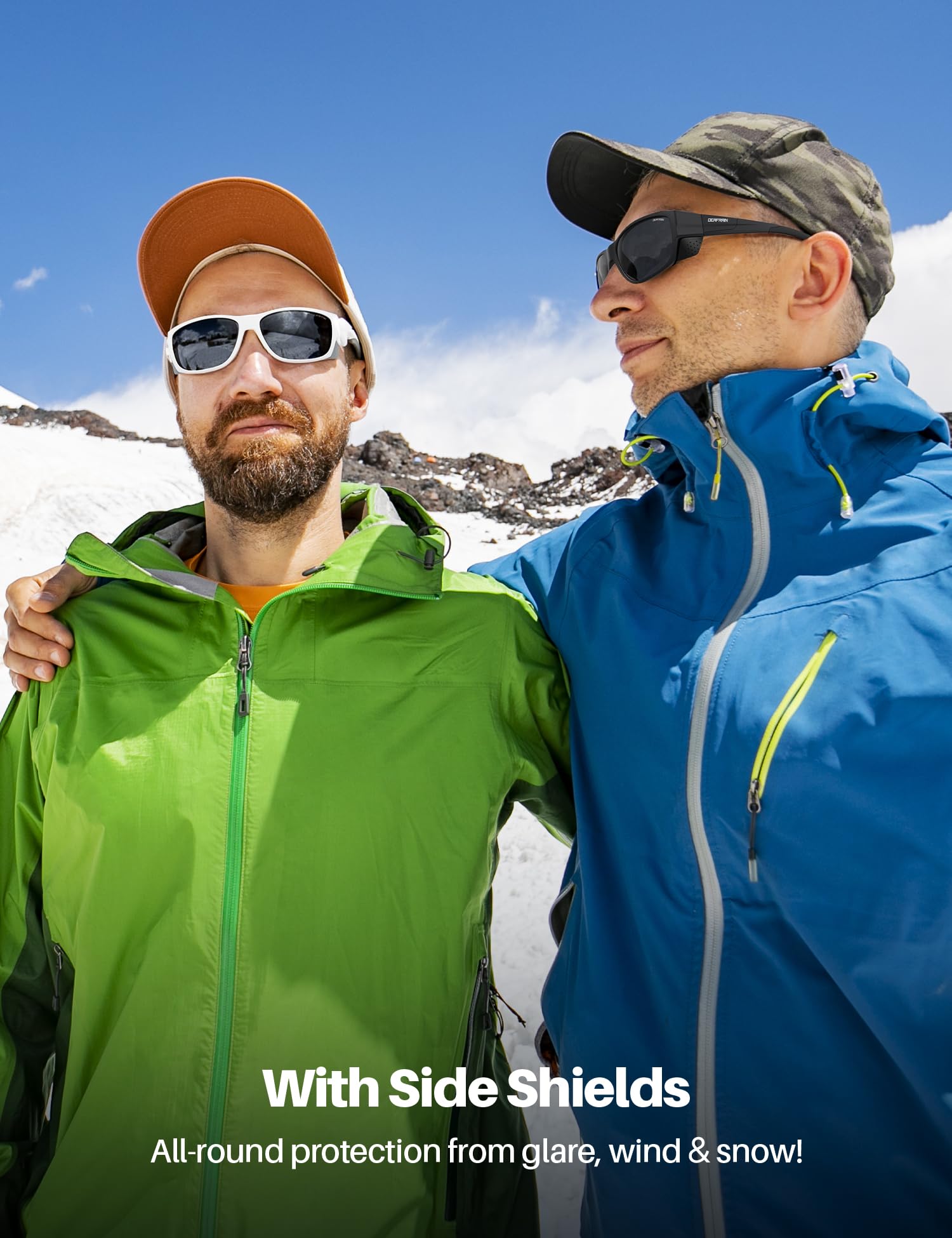 DEAFRAIN Polarisierte Sport-Sonnenbrille für Herren und Damen, mit abnehmbarem Seitenschild, zum Wandern, Skifahren, Klettern, UV-Schutz