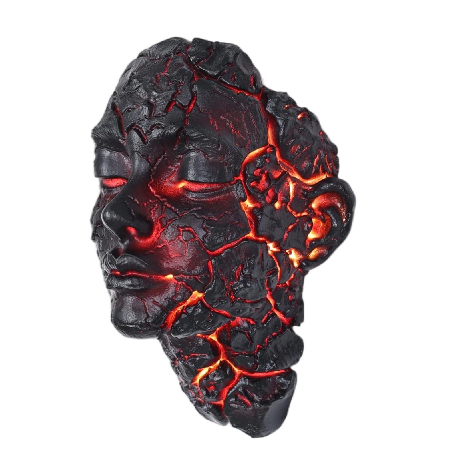 Halloween Wall Light, LED Cracked Face Wall Sconce, Resin Lava Glow Decor | Spooky resin face lamp with red lava-glow LED effect for Halloween party, haunted house, bedroom, living room, and wall decor