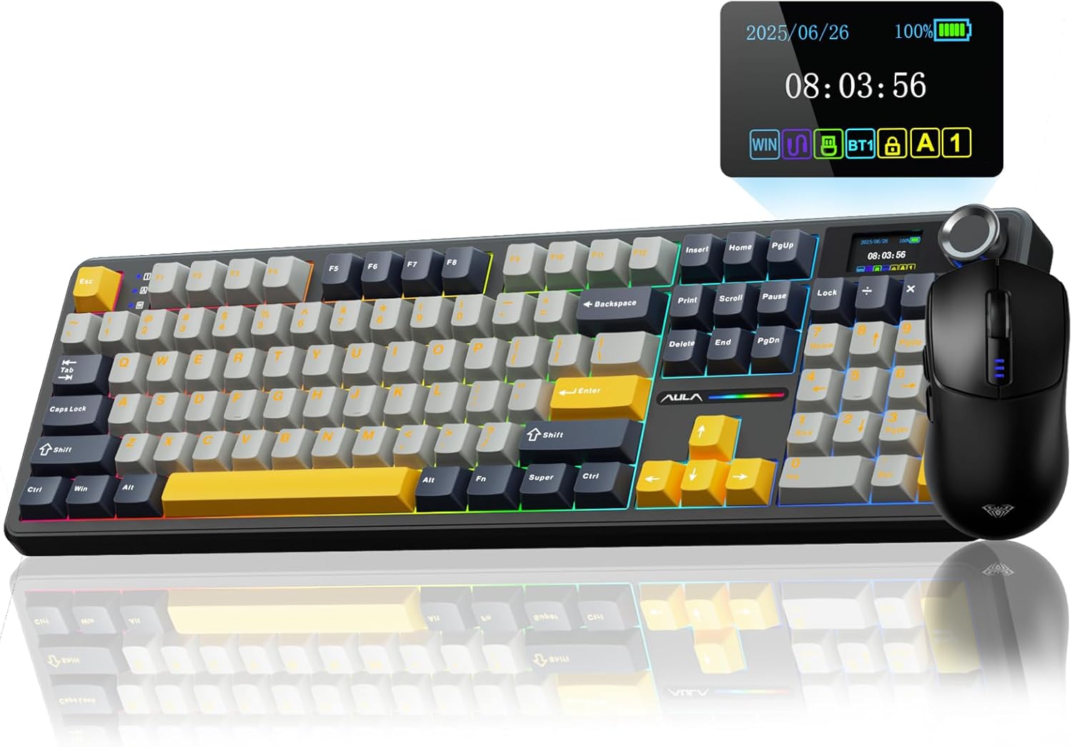 AULA Wireless Keyboard and Mouse Combo, F108 PRO Full Size Keyboard SC580 Tri-Mode Gaming Mouse