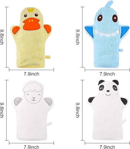 Miniatura 2 de Shappy 4 piezas de guantes de baño para bebé, guantes de panda para niños, toallas suaves para niños, diseñados en lindo animal, pato amarillo,