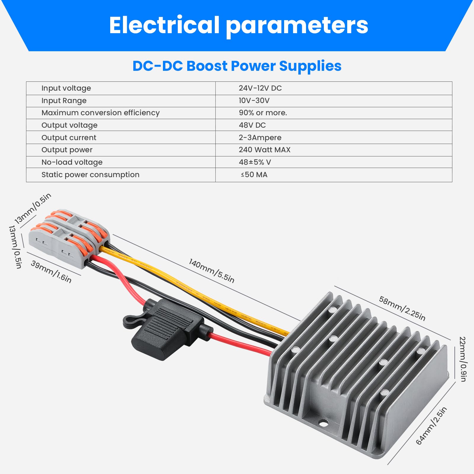 Convertidor de Voltaje DC/DC 12V a 48V 5A 240W Elevador de Tensión Impermeable IP67