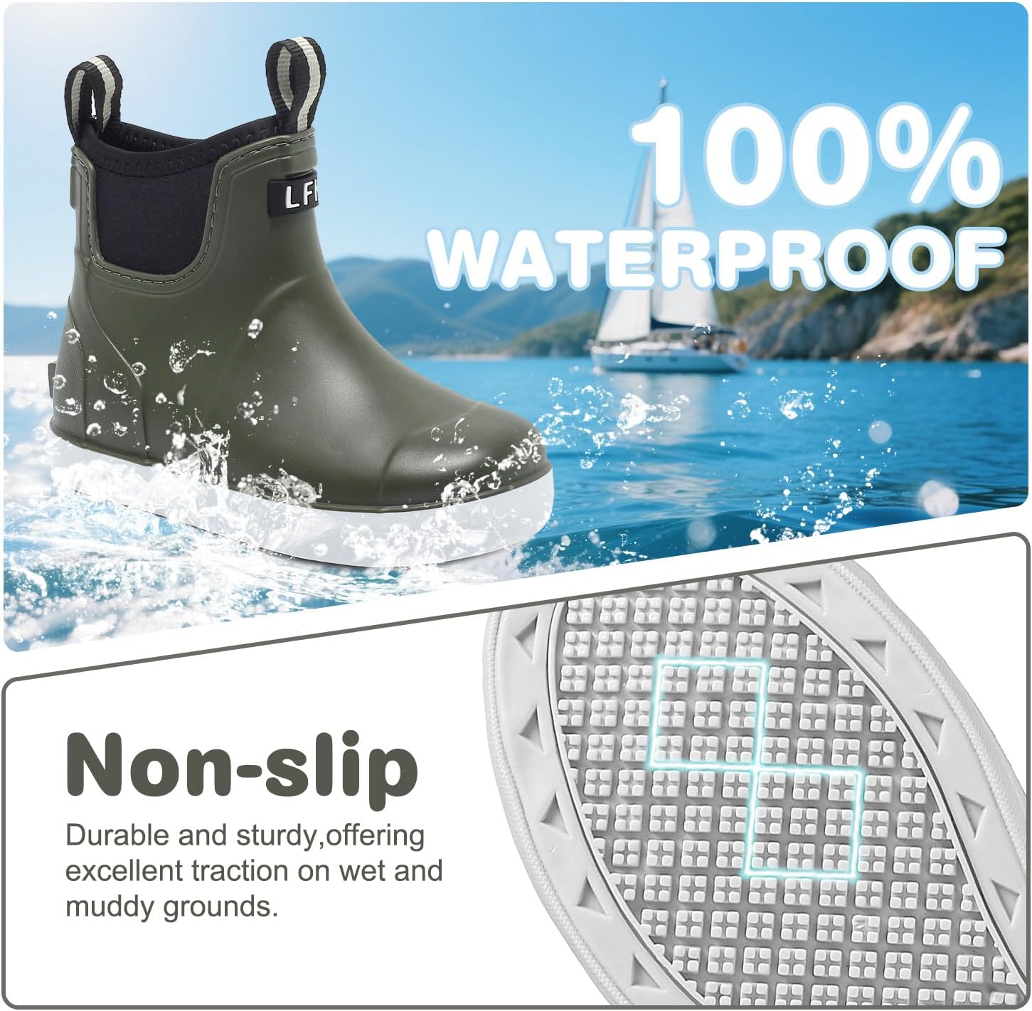 Kids Deck Boots, Boys Girls Rain Boots with Anti-Slip Traction, Waterproof Ankle Rubber Boots Kids Footwear Chelsea Booties Water Shoes for Fishing,Camping,Garden,Outdoor Playing - Image 4