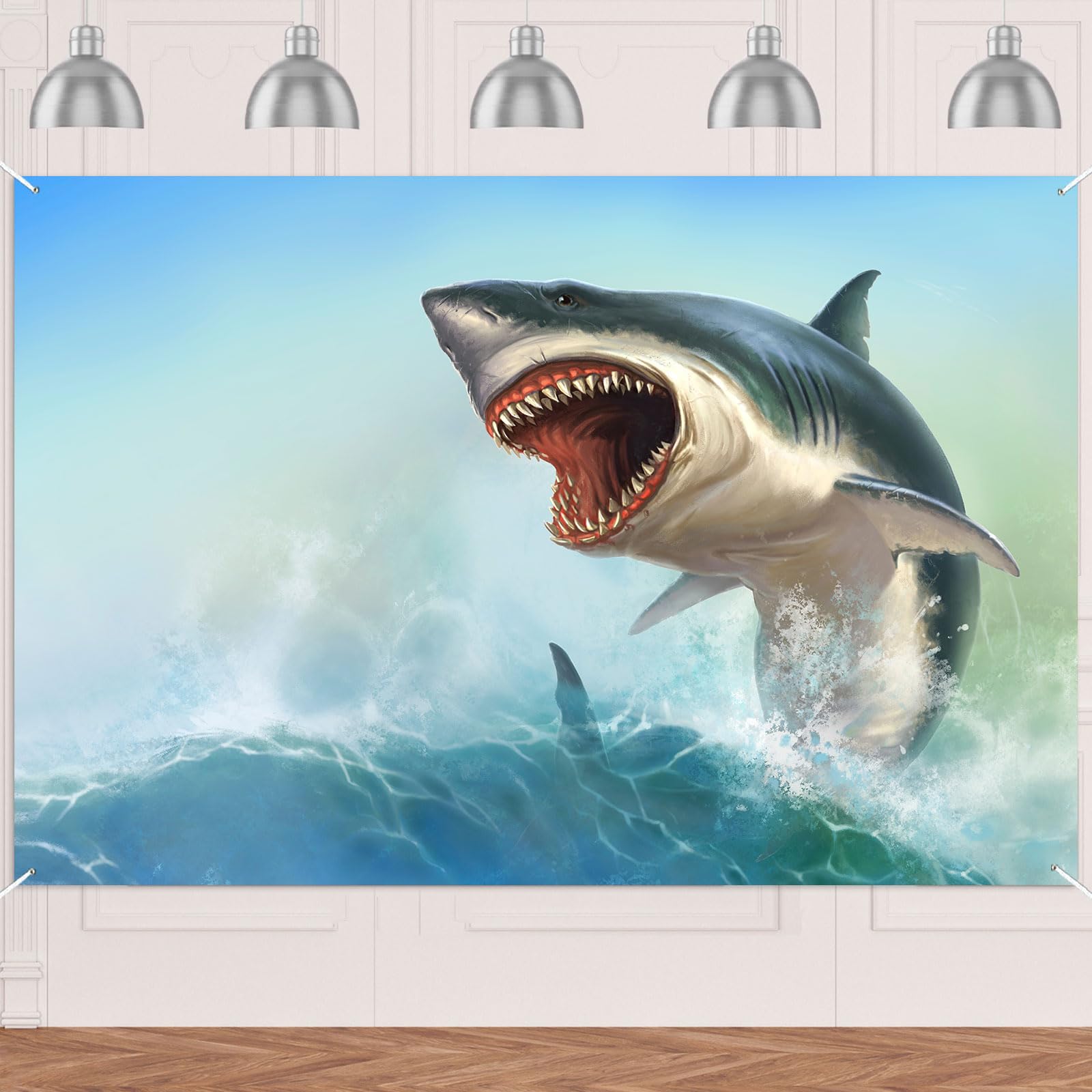 Haoyiyi 8x6ft Underwater Shark Backdrop Great White Shark Deep Under Sea World Aquarium Photography Background Baby Boy Birthday Celebration Theme Party Kid Diver Portrait Photo Studio Prop Polyester - View #11
