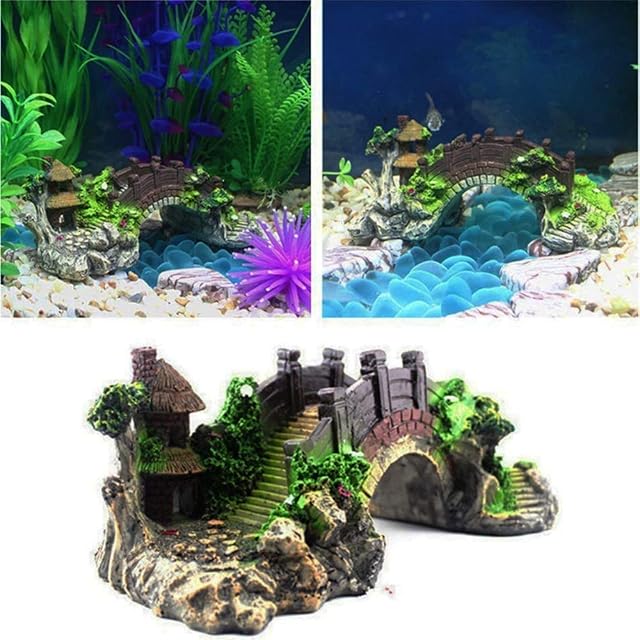 Foto 4 de 7 de Youery Acuario Decoraciones,Acuario Adorno Puente Resina Rockery Fake Rock Puentes Pabellón Árbol Paisaje…