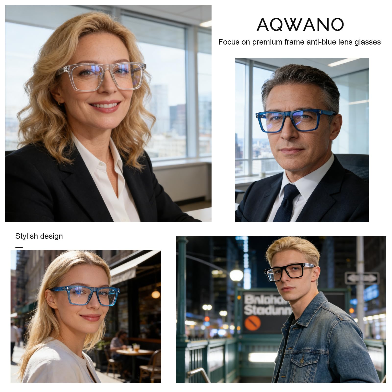 AQWANO - Set di 4 occhiali da lettura per computer con filtro luce blu, per uomini e donne