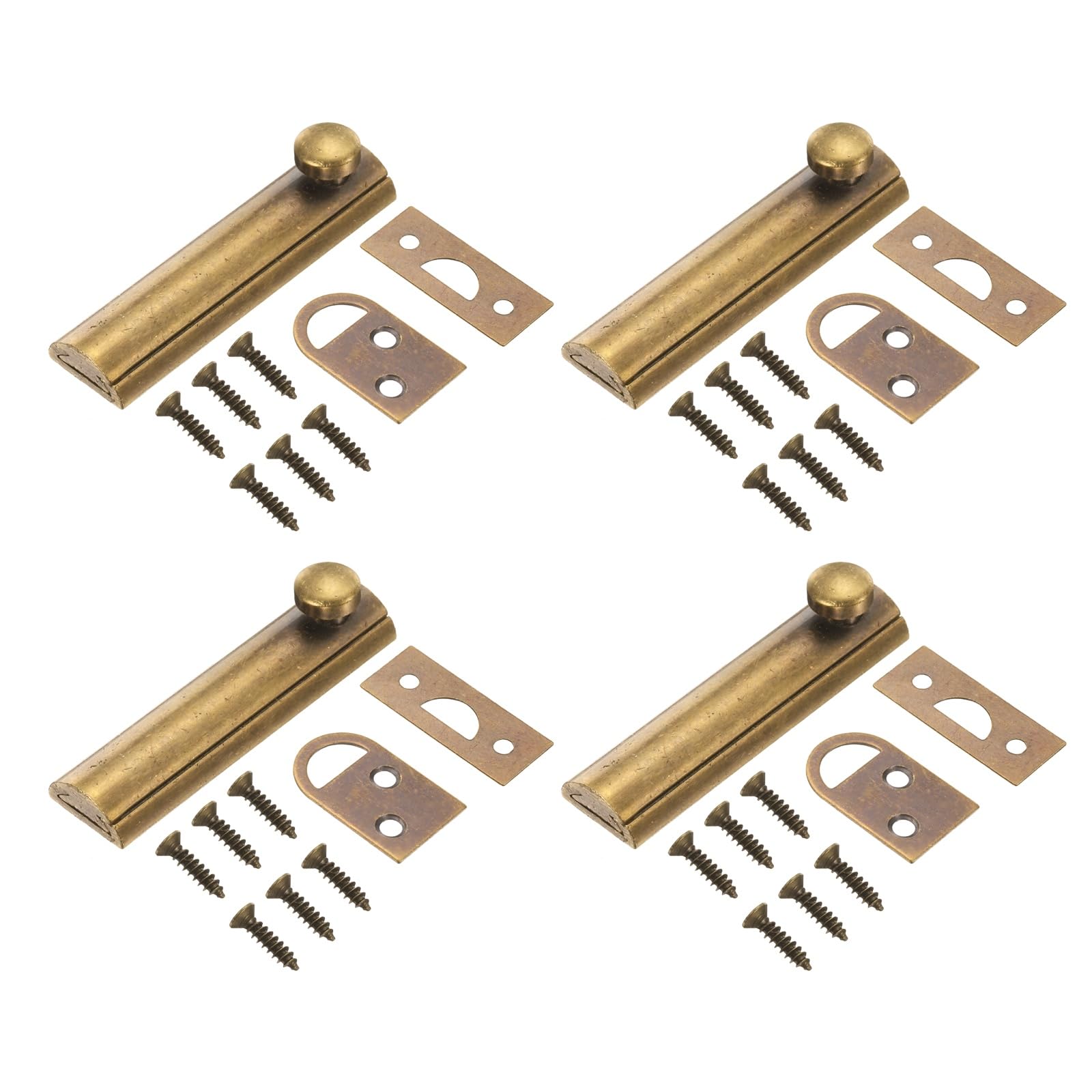 sourcing map 4Pcs 3" Solid Brass Surface Bolt, Concealed Security Slide Latch Door Lock with Screws, Polished French Door Lock for Closet Cabinet Recessed Doors, Bronze