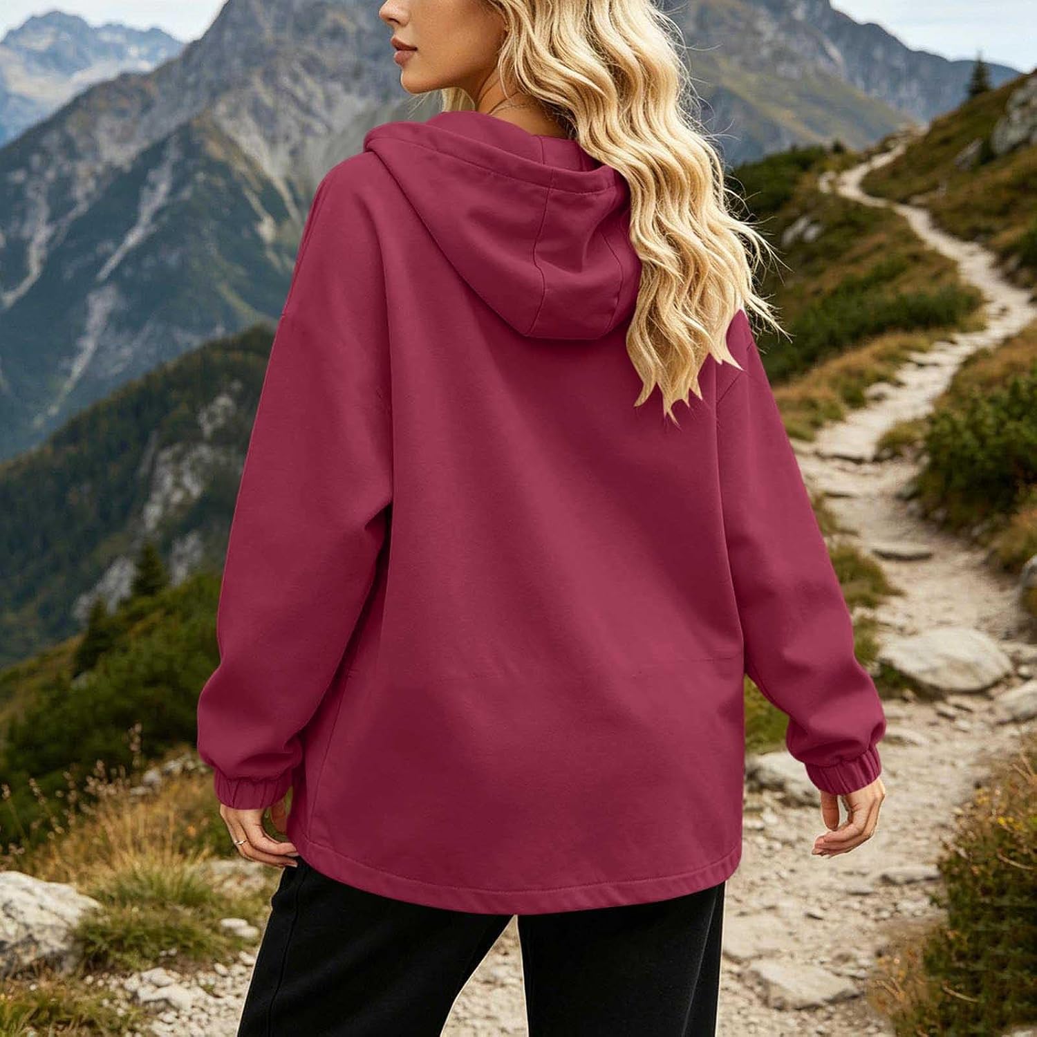 Waterproof Hoodie Jacket for Women Half Zip Pullover Windbreaker | Women's Fleece Lined Anorak with Kangaroo Pocket, Drawstring Hood, Long Sleeve for Winter Fall Travel Outdoor Snow