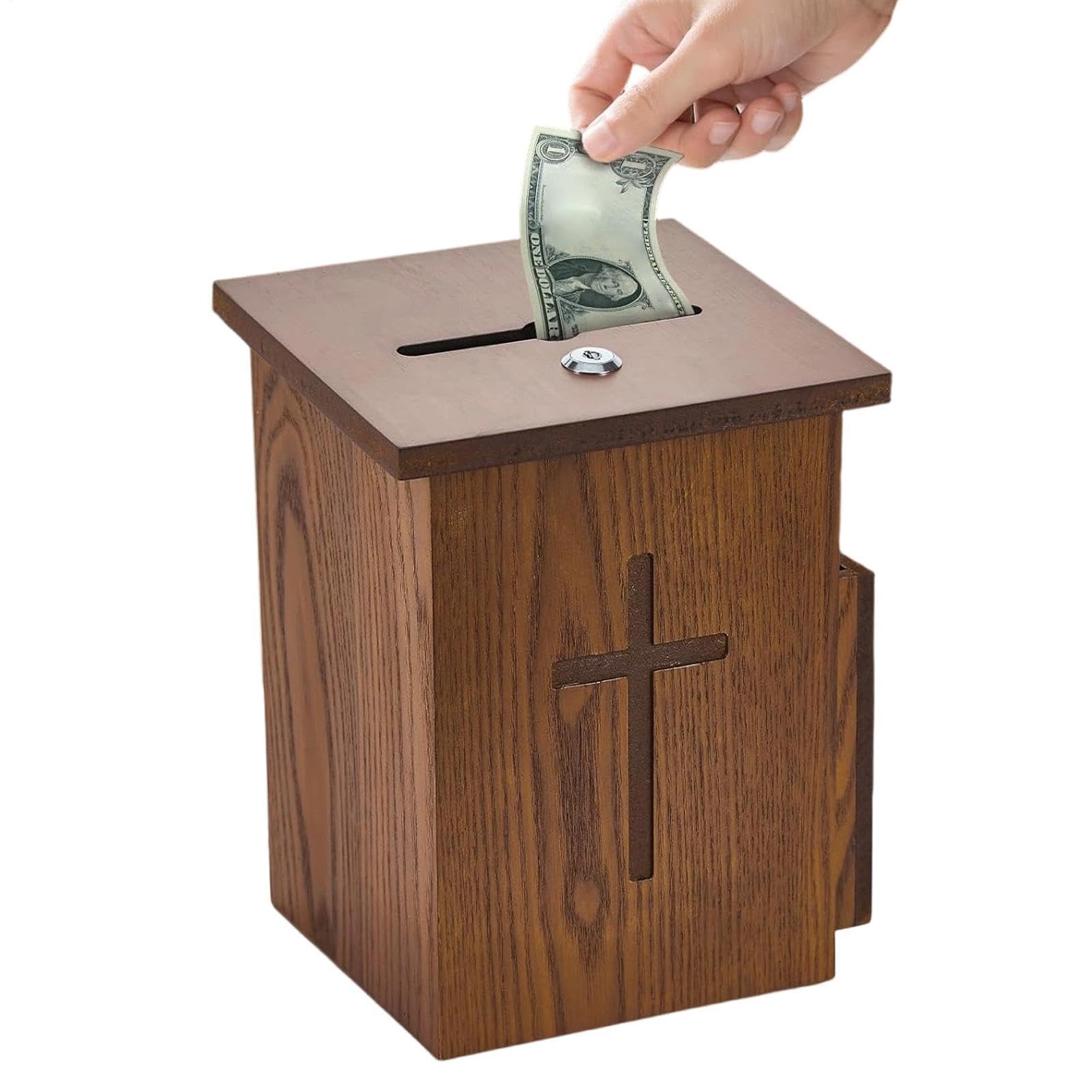 Offering Boxes for Church - Wooden with Slot Lockable - Charity Prayer Fundraising Box | for Tithe Charity Worship Congregation Religious Service Collection Fundraising