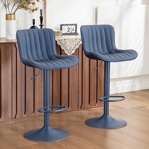 Miniatura 8 de YOUNUOKE Juego de 2 taburetes de bar, taburetes de bar de altura de mostrador para isla de cocina, modernas sillas de bar giratorias ajustables