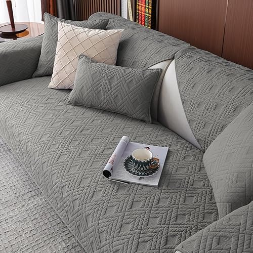 Miniatura 5 de vctops Funda acolchada geométrica para sofá modular de algodón, funda antideslizante en forma de L para niños y perros, respaldo y apoyabrazos,