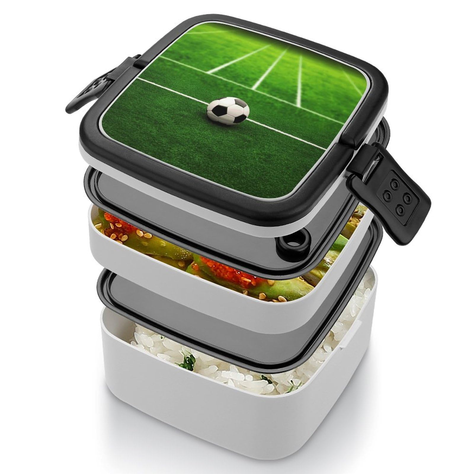弁当箱・水筒 field record Amazon｜YHEGBFD 二層弁当箱、グリーングラスフィールド サッカー
