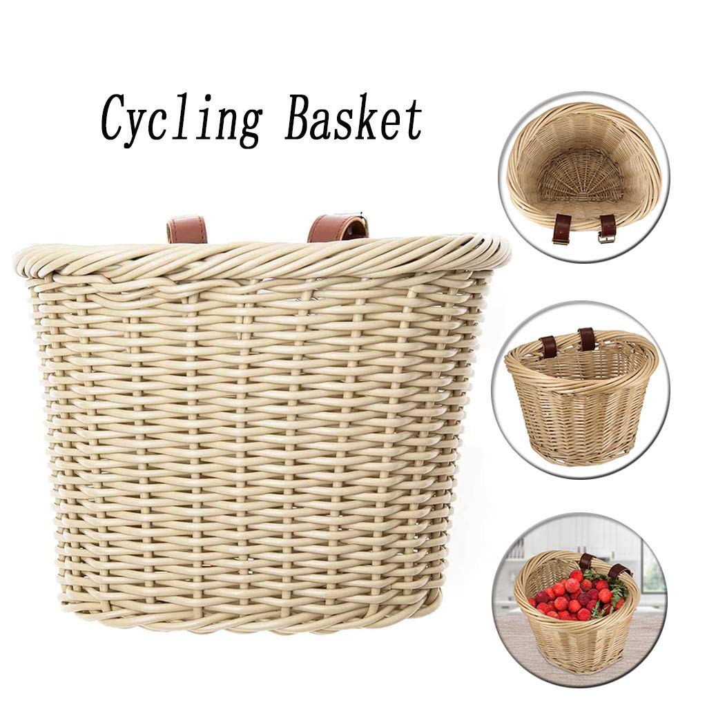 Gghkdd Bicycle Basket Vintage Wicker Bicycle Basket With Tan