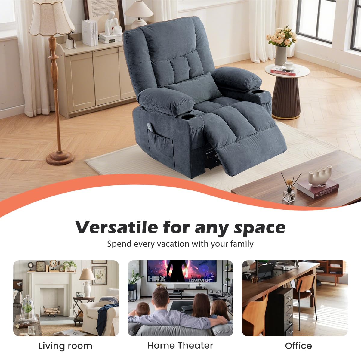 MAHOMICO Recliner Chair with Cup Holders for Living Room Single Seat Manual Oversized Recliner with Ergonomic, Side Pocket for Adult view 5