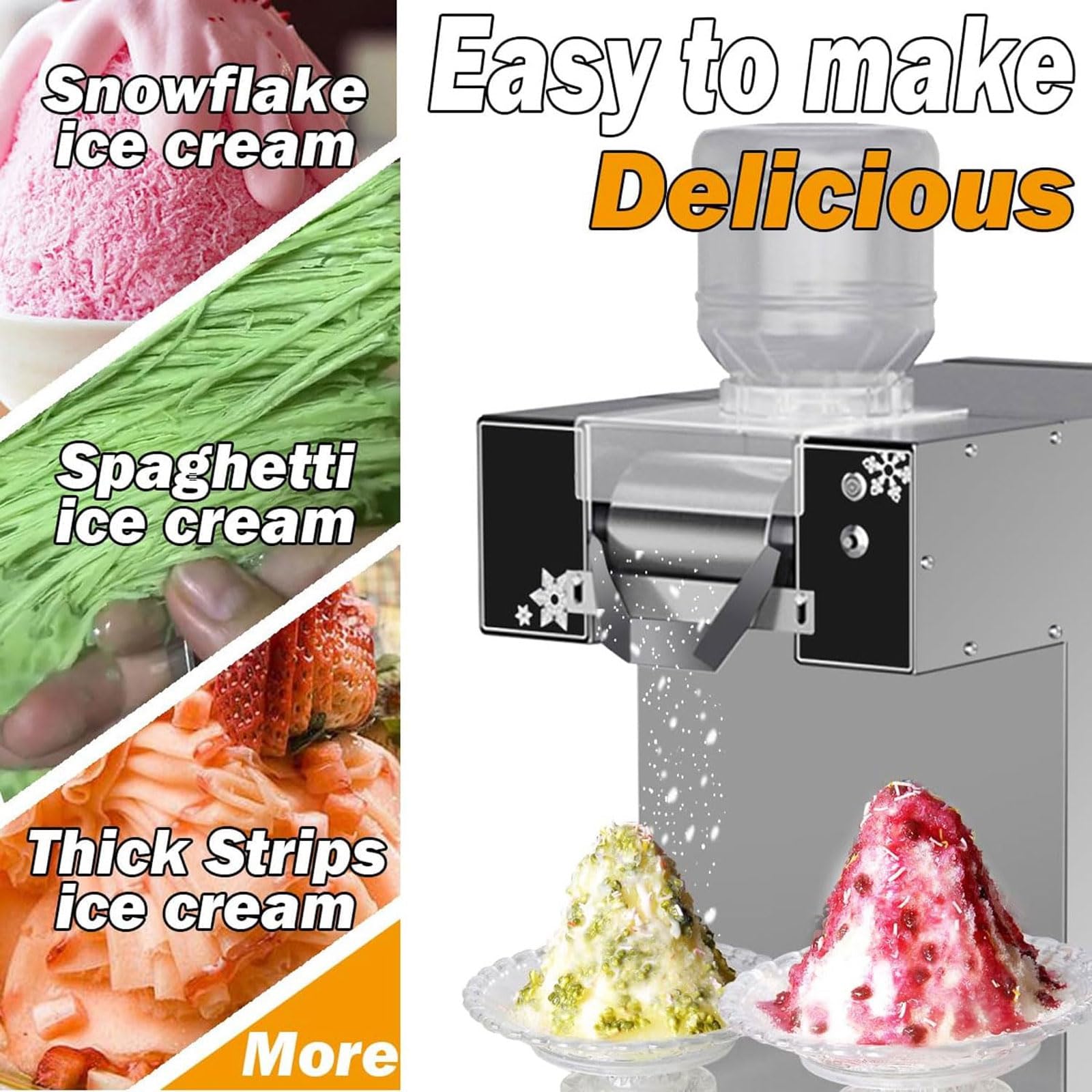Elektryczna brzytwa do stożków śniegu 200 kg/24H, 1200 W komercyjna maszyna do lodu w kształcie płatków śniegu z 2 beczkami materiałów i pudełkiem odbiorczym, 9 regulowanymi prędkościami