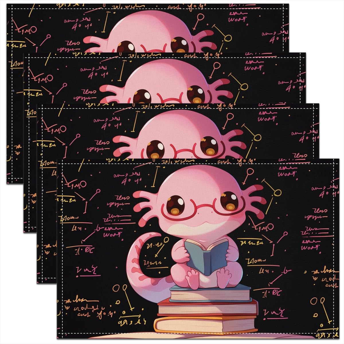 Set de table résistant à la chaleur lot de 4 dessous de table axolotl lavables 30x45cm