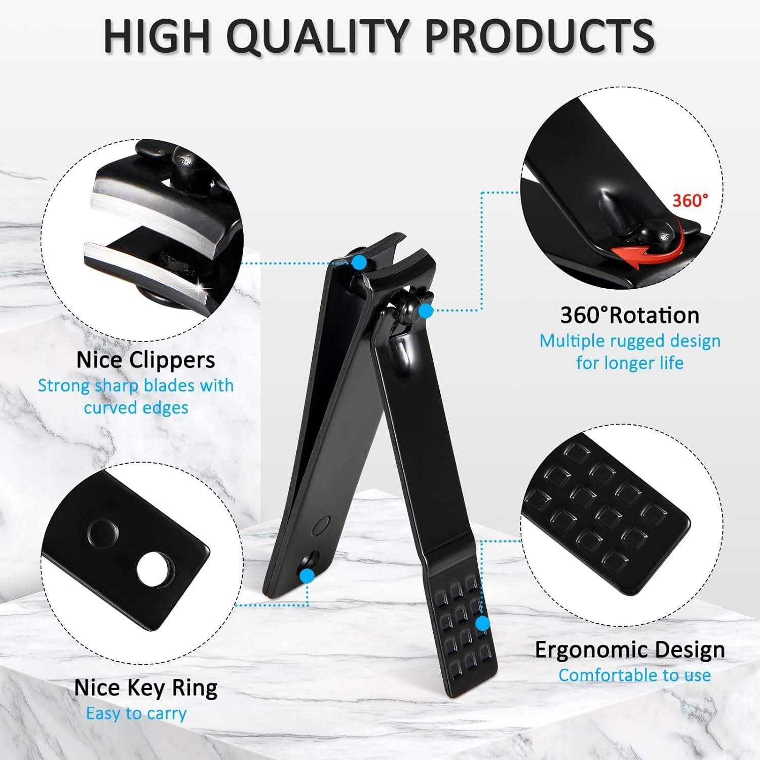 Stainless Steel Professional Manicure Set Nail Cutter For Women Nail Scissors Luxury Grooming Kit Manicure Pedicure Kit (7 pcs black manicure set)